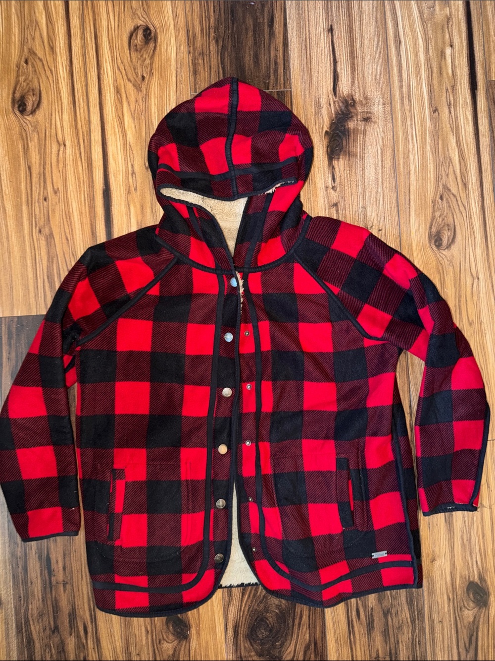 Natural Reflections Red and Black Buffalo Plaid Hooded Puffer Jacket